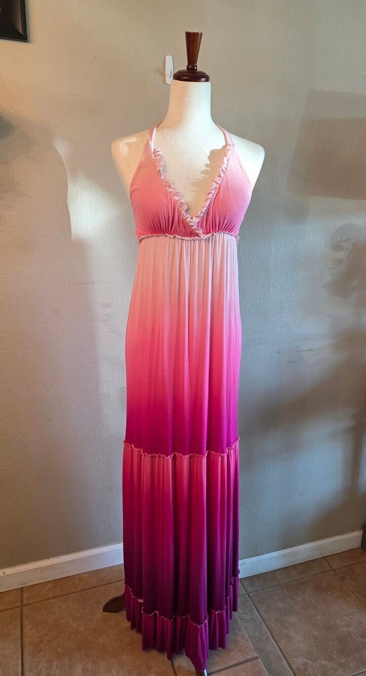 Alice + Olivia Pink Ombre Halter Maxi Dress SZ Medium Boho Vacation Resortwear
